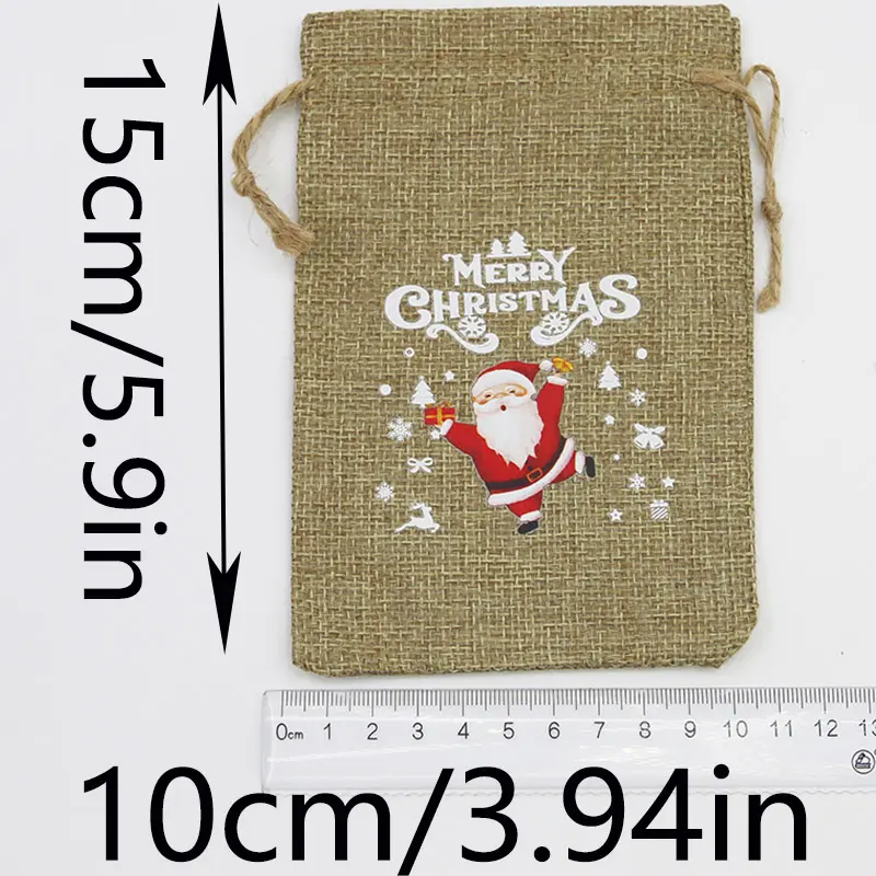 (5 Pcs/bag)10*15cm Santa Claus Gift Bag Mascot Decoration New Year Tree Pendant Carry With You Lucky Bag Linen Bundle Pocket