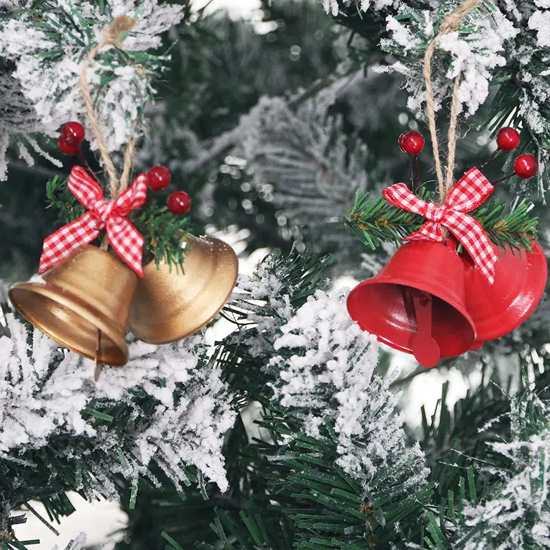 (2 Pieces/bag) 8cm Metal Large Horn Bell Door Pendant Berry Bow Bell Christmas Tree Hanging Clock New Year's Gift DIY