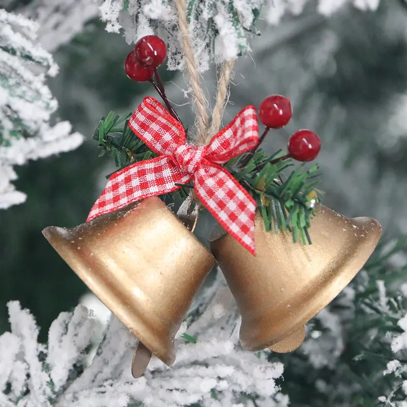 (2 Pieces/bag) 8cm Metal Large Horn Bell Door Pendant Berry Bow Bell Christmas Tree Hanging Clock New Year's Gift DIY
