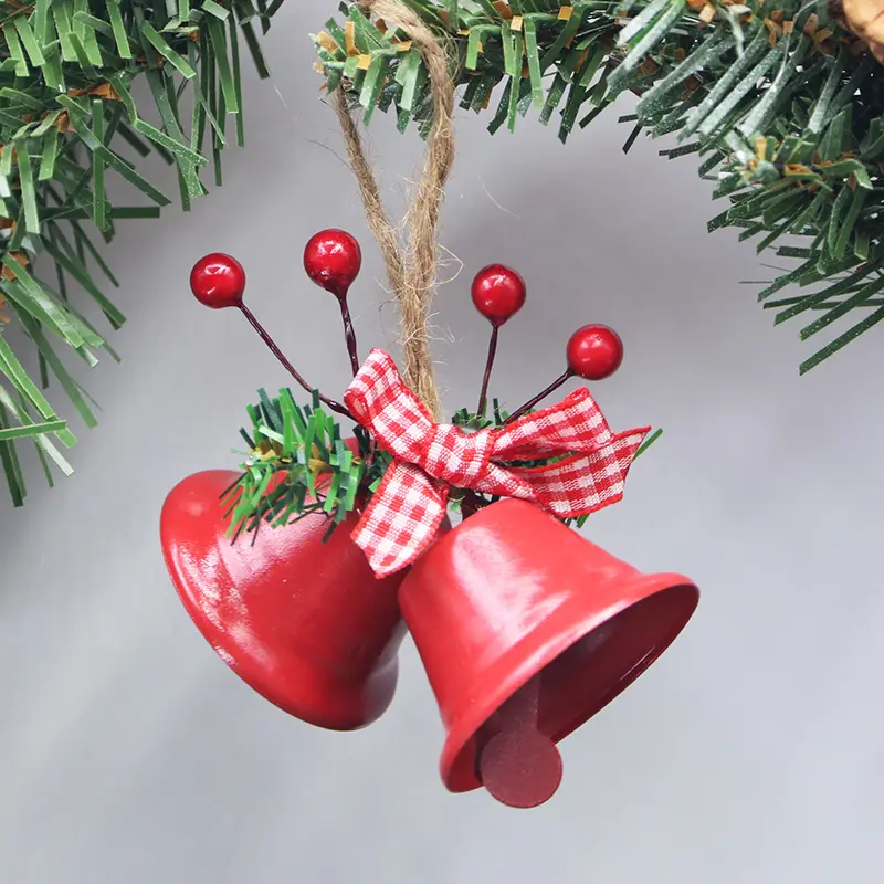 (2 Pieces/bag) 8cm Metal Large Horn Bell Door Pendant Berry Bow Bell Christmas Tree Hanging Clock New Year's Gift DIY