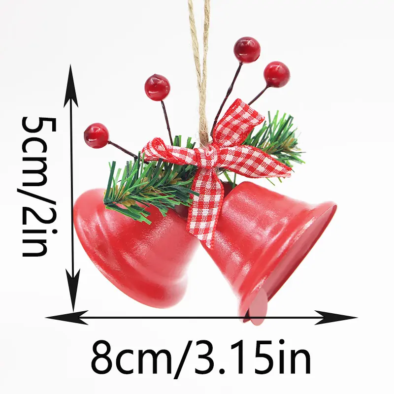 (2 Pieces/bag) 8cm Metal Large Horn Bell Door Pendant Berry Bow Bell Christmas Tree Hanging Clock New Year's Gift DIY