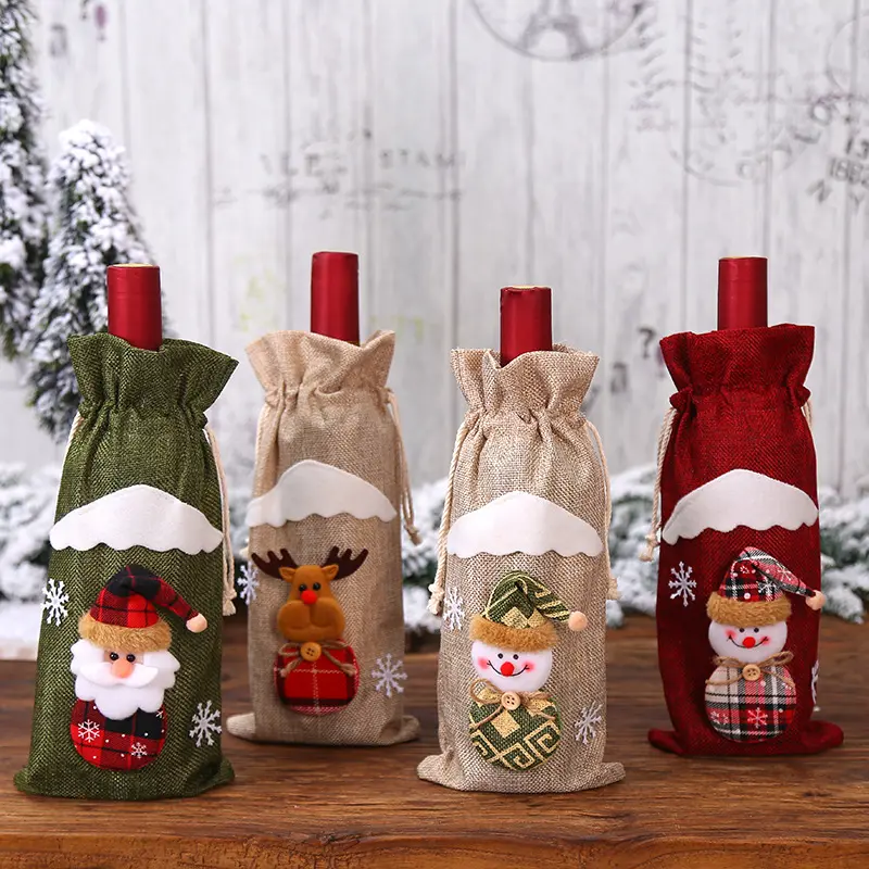 (1 piece/pack) 30cm Christmas decoration red wine bottle set creates a festive atmosphere and desktop decoration