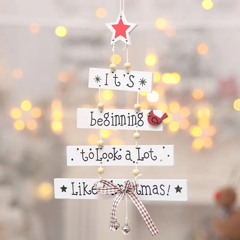 (1 piece) White Handwork Christmas Tree Decorations New Year Holiday Party Bow-knot Decoration Wooden Bell