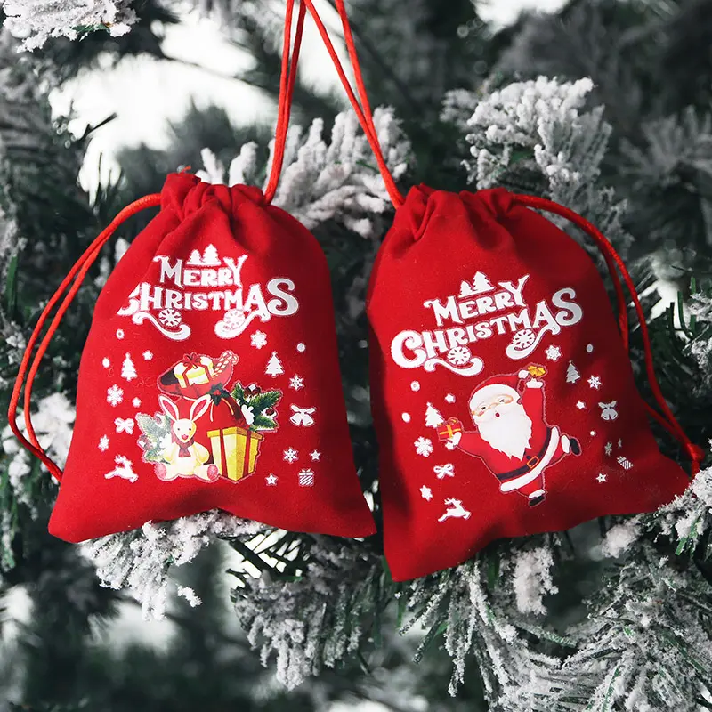 (5 Pcs/bag) 10*12cm Red Suede Fabric Gift Bag New Year's Gift Christmas Celebration Decoration Bags Good Luck Package
