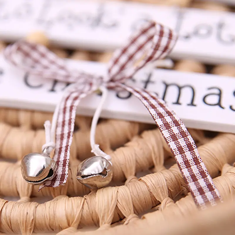 (1 piece) White Handwork Christmas Tree Decorations New Year Holiday Party Bow-knot Decoration Wooden Bell