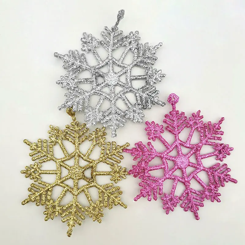 (10Pcs) 10*10cm Christmas Tree Pendant Gold Sliver Shine Snowflake Christmas Decorations For New Year Holiday Decor Handmade DIY