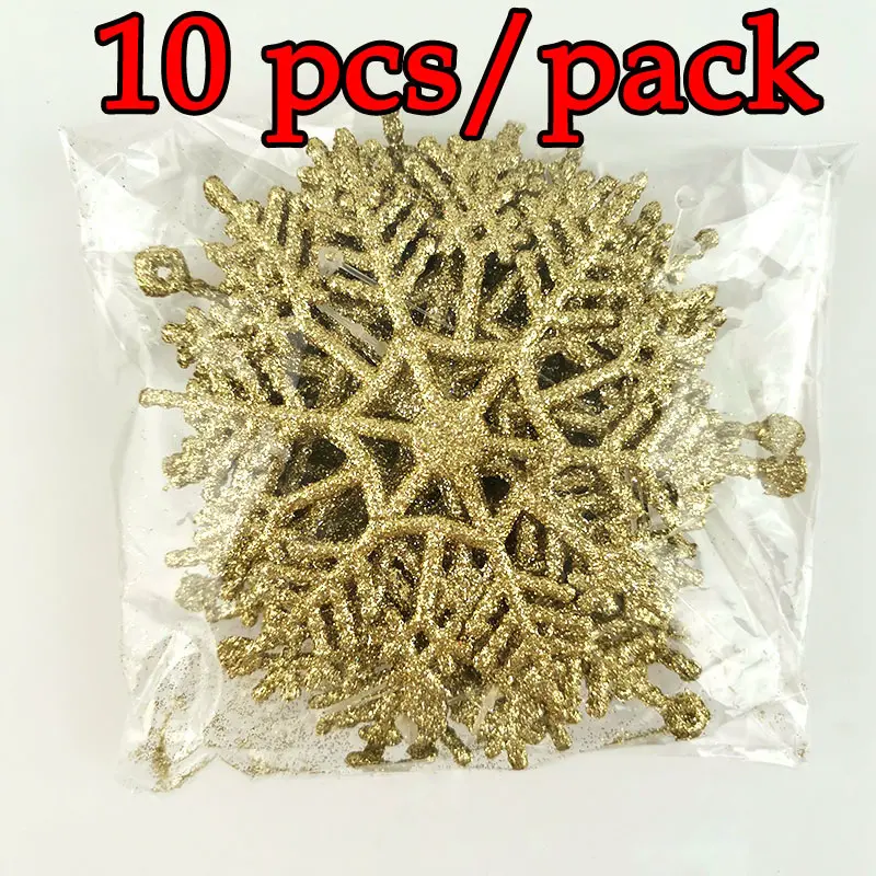(10Pcs) 10*10cm Christmas Tree Pendant Gold Sliver Shine Snowflake Christmas Decorations For New Year Holiday Decor Handmade DIY