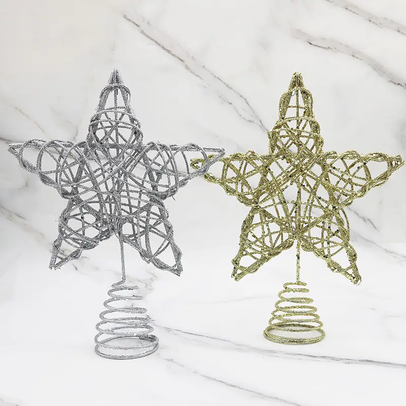 (1 Pcs/bag) 26*20cm Christmas Decoration Vine Circle Five Pointed Star Christmas Tree Top Decoration New Year Party Supplies DIY