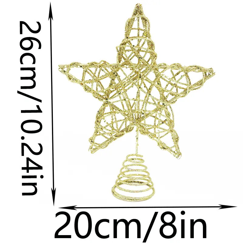 (1 Pcs/bag) 26*20cm Christmas Decoration Vine Circle Five Pointed Star Christmas Tree Top Decoration New Year Party Supplies DIY