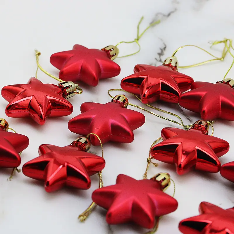 (12 Pcs/pack) 5cm Christmas Pendant Star Christmas Ball Pendant Electroplated Plastic Matte Mixed Decoration Accessory Party DIY