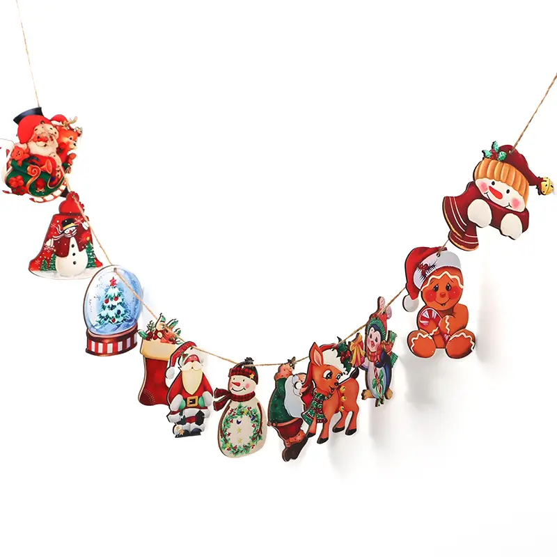 (12Pcs/pack)4.9-8.5cm Christmas Decoration Xtmas Tree Pendant Painted Wooden Pendants Atmosphere Scenes Prop Arrangements Party