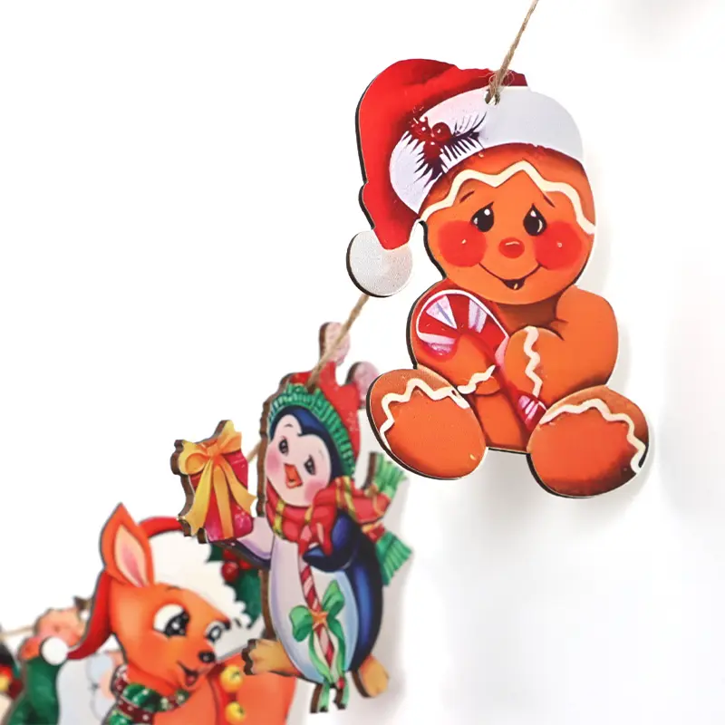 (12Pcs/pack)4.9-8.5cm Christmas Decoration Xtmas Tree Pendant Painted Wooden Pendants Atmosphere Scenes Prop Arrangements Party