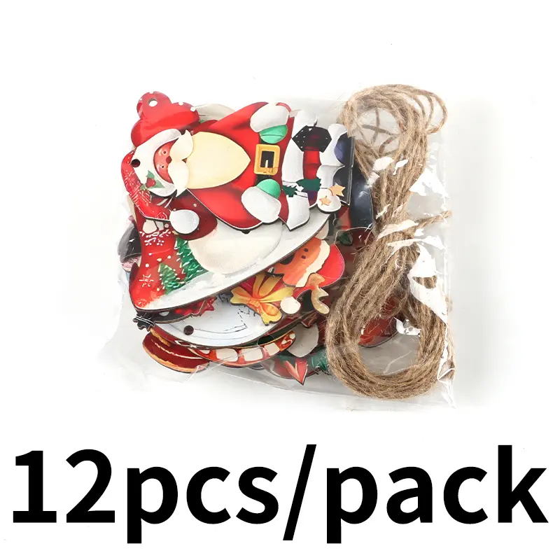(12Pcs/pack)4.9-8.5cm Christmas Decoration Xtmas Tree Pendant Painted Wooden Pendants Atmosphere Scenes Prop Arrangements Party