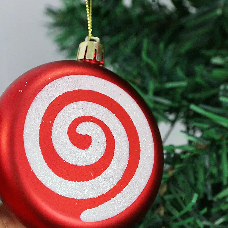 (4 Pcs/pack))9cm Plastic Christmas Candy Round Striped Pendant Flat Sugar Pendant Decoration New Year Gift Home For Children DIY