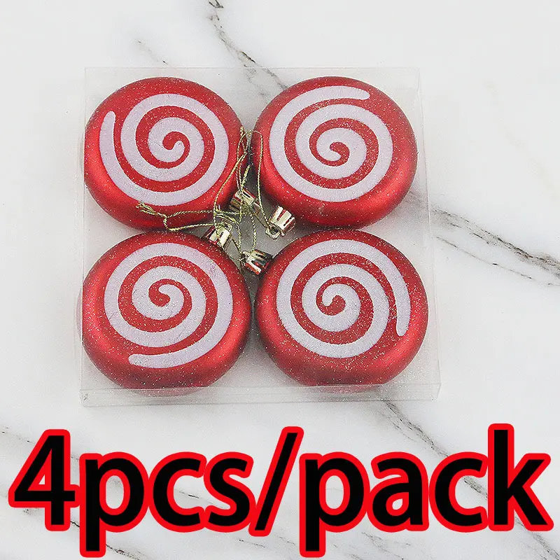 (4 Pcs/pack))9cm Plastic Christmas Candy Round Striped Pendant Flat Sugar Pendant Decoration New Year Gift Home For Children DIY