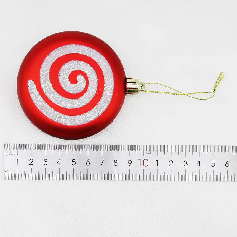 (4 Pcs/pack))9cm Plastic Christmas Candy Round Striped Pendant Flat Sugar Pendant Decoration New Year Gift Home For Children DIY