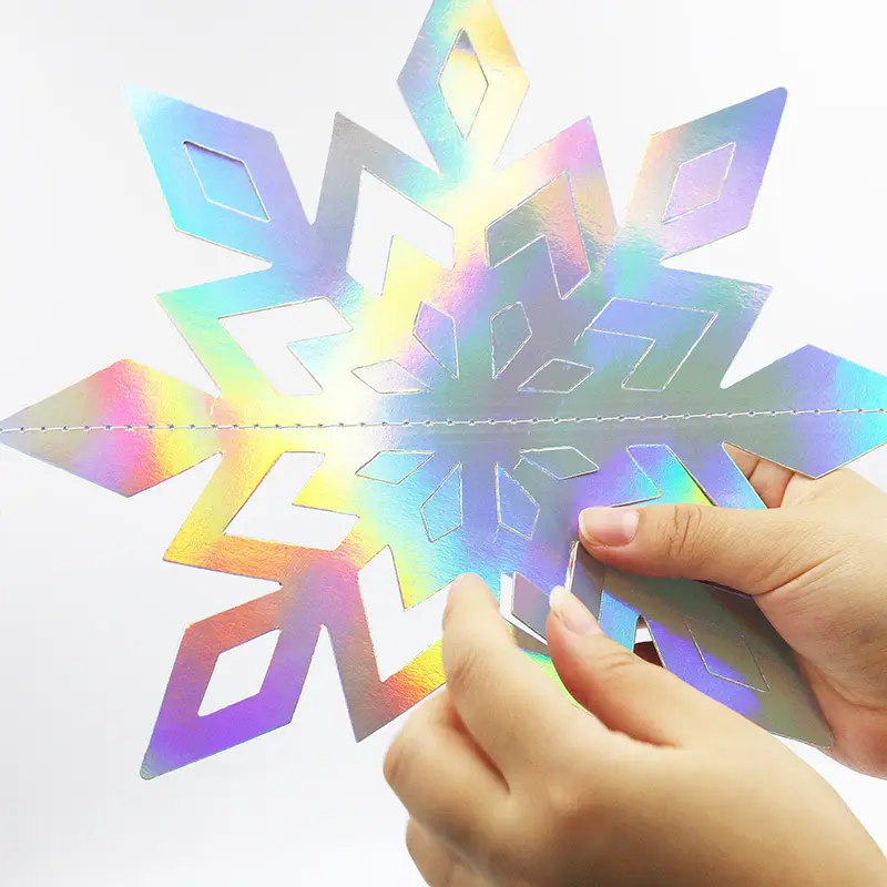 (6pcs/pack) 15cm-25cm Colorful 3D Snowflake Pendant Folding Paper Christmas New Year Ceiling Window Decoration Banner DIY