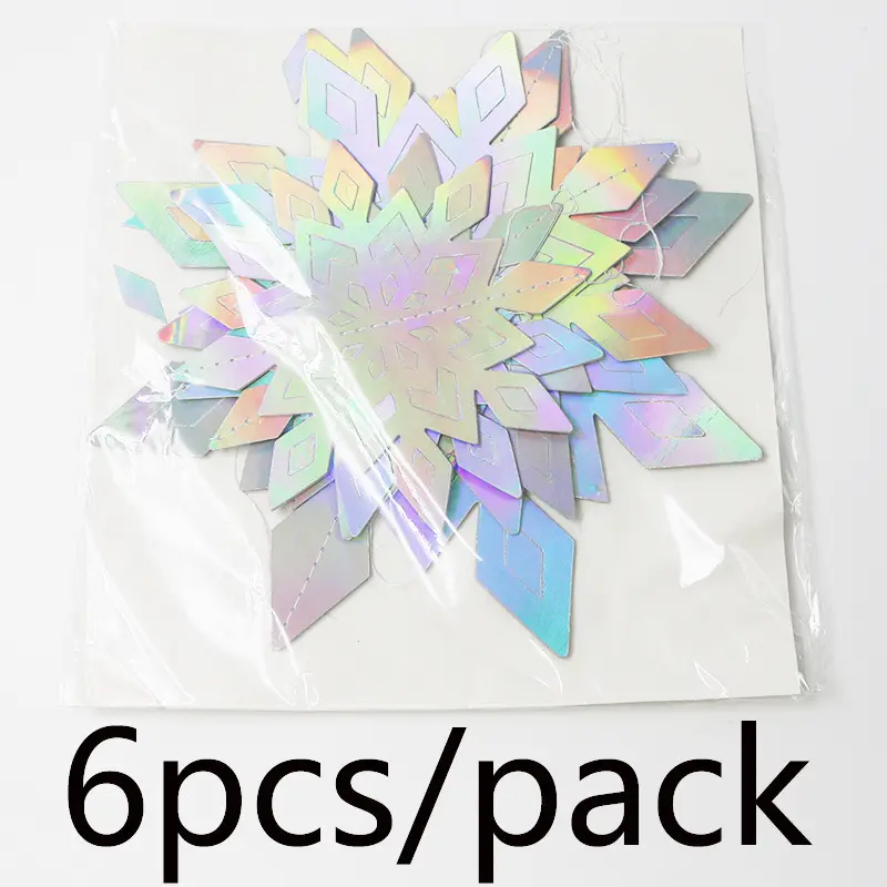 (6pcs/pack) 15cm-25cm Colorful 3D Snowflake Pendant Folding Paper Christmas New Year Ceiling Window Decoration Banner DIY