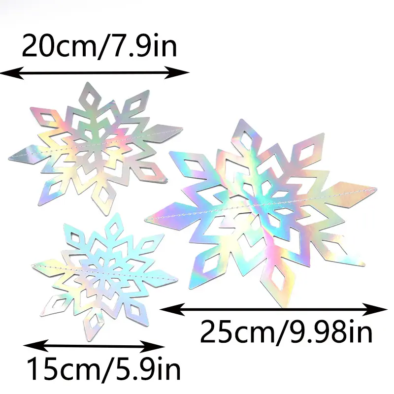 (6pcs/pack) 15cm-25cm Colorful 3D Snowflake Pendant Folding Paper Christmas New Year Ceiling Window Decoration Banner DIY