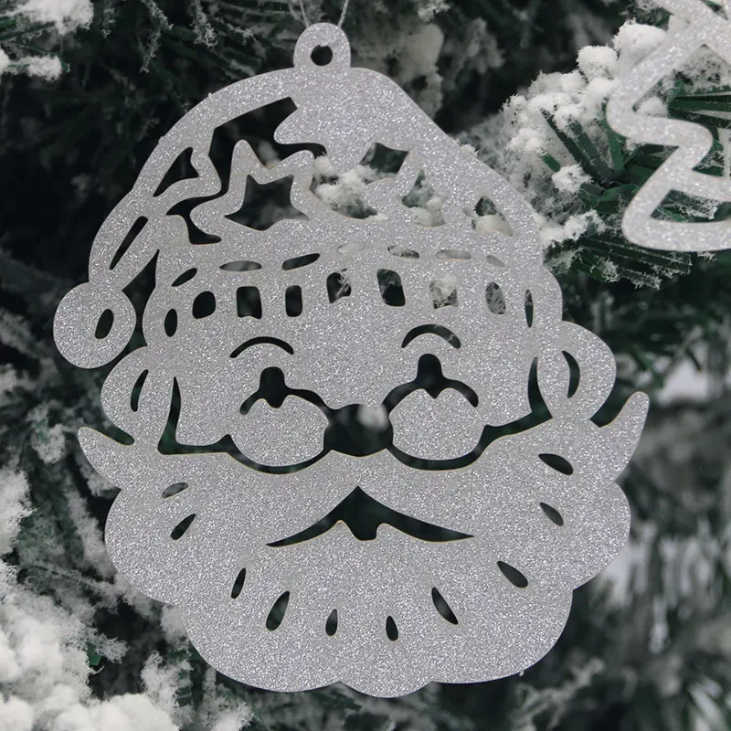 (20 Pcs/pack) Christmas Paper Hanging Decoration Fine Flashing Snowman Snowflake Santa Claus Card Bauble Graffiti Greeting DIY