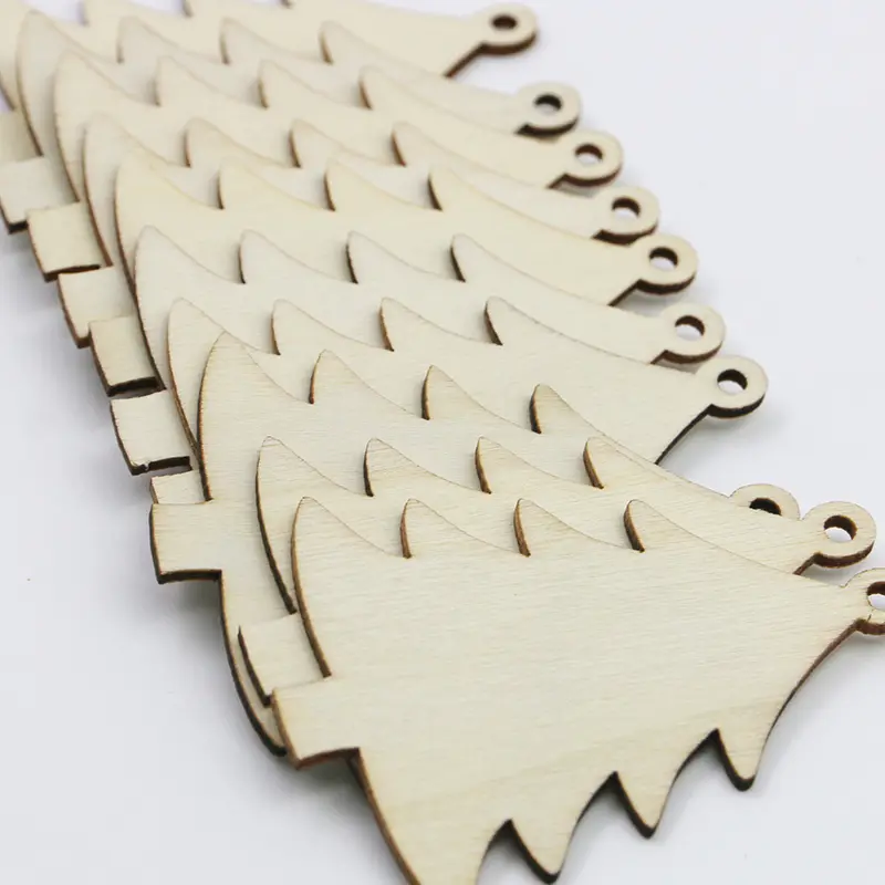 (10 Pcs/pack)7*5.5cm Christmas Tree Shaped Wooden Pendant Decoration Creative Home Decor Holiday Party Props Handmade Painting