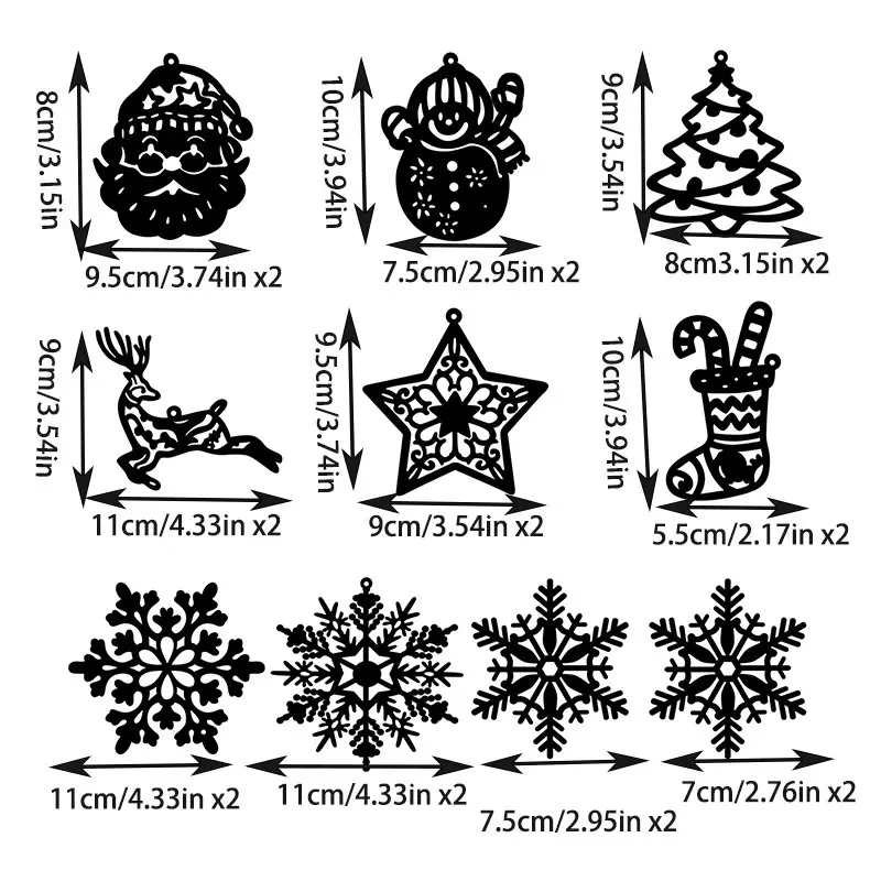 (20 Pcs/pack) Christmas Paper Hanging Decoration Fine Flashing Snowman Snowflake Santa Claus Card Bauble Graffiti Greeting DIY