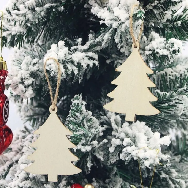 (10 Pcs/pack)7*5.5cm Christmas Tree Shaped Wooden Pendant Decoration Creative Home Decor Holiday Party Props Handmade Painting