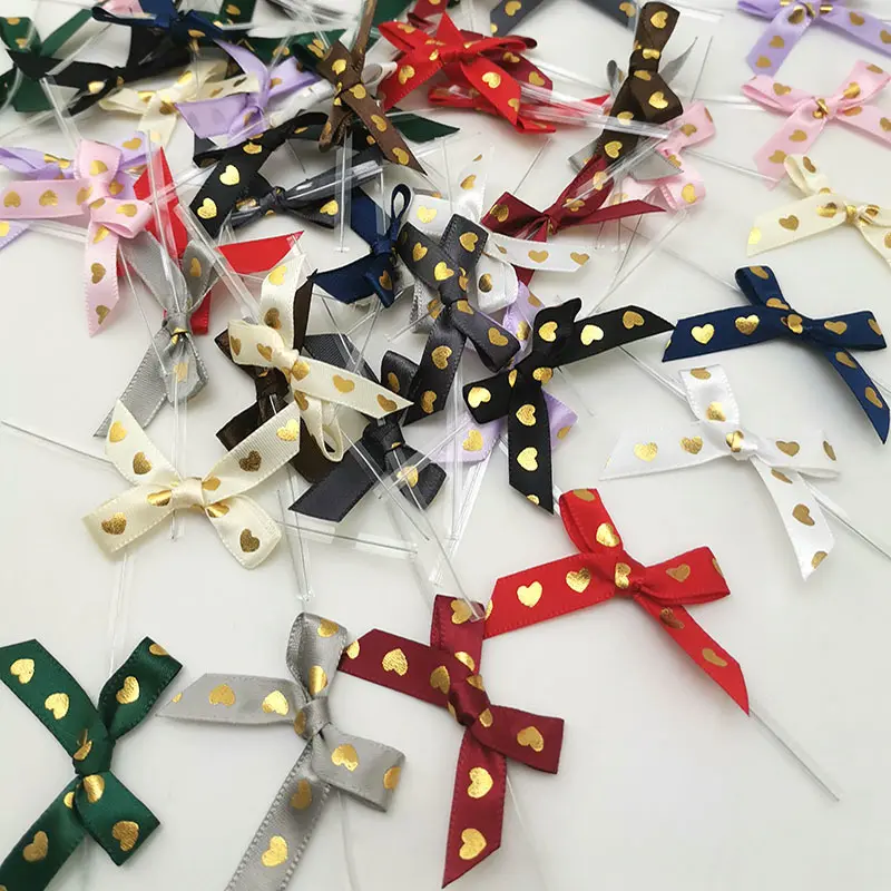 (50pcs/pack)45mm Gold Plated Heart Ribbon Bow Girls Hair Clips Making Holiday Gift Boxes Decorating Handmade DIY Home Decoration
