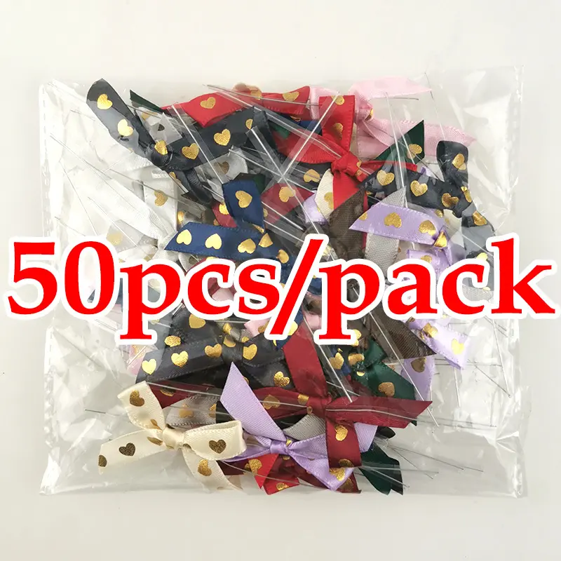 (50pcs/pack)45mm Gold Plated Heart Ribbon Bow Girls Hair Clips Making Holiday Gift Boxes Decorating Handmade DIY Home Decoration