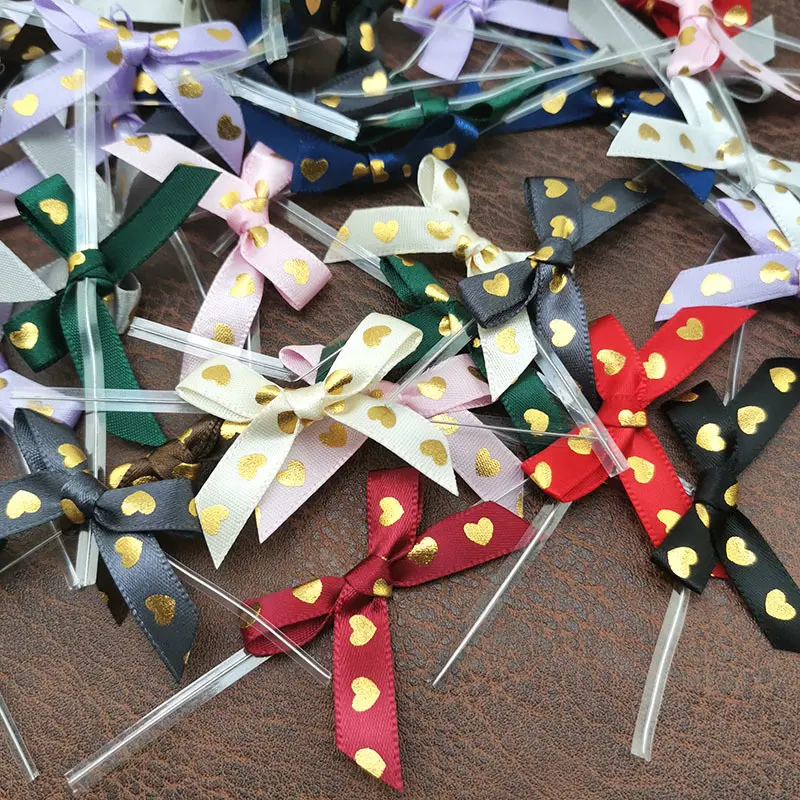 (50pcs/pack)45mm Gold Plated Heart Ribbon Bow Girls Hair Clips Making Holiday Gift Boxes Decorating Handmade DIY Home Decoration