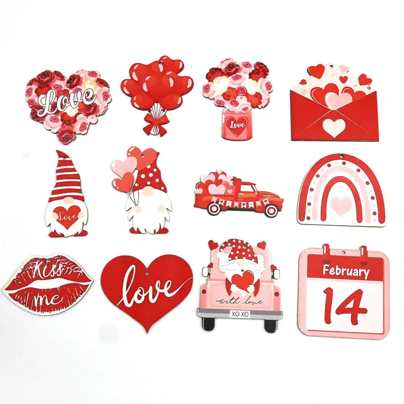 (12pcs/pack)3.7-8.4cm Valentine's Day Wooden Jewelry Wedding Party House Decoration Handmade Accessories DIY Creative Atmosphere