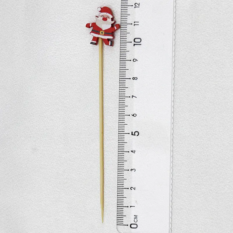 (100 Pcs/pack) 11.8cm Santa Claus Bamboo Skewer Disposable Wooden Toothpick Kitchen Accessories Dessert Fruit Christmas Party