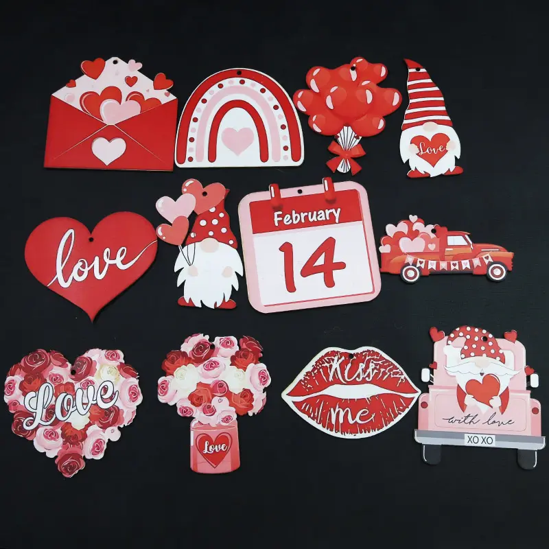(12pcs/pack)3.7-8.4cm Valentine's Day Wooden Jewelry Wedding Party House Decoration Handmade Accessories DIY Creative Atmosphere