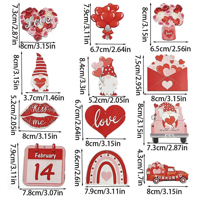 (12pcs/pack)3.7-8.4cm Valentine's Day Wooden Jewelry Wedding Party House Decoration Handmade Accessories DIY Creative Atmosphere