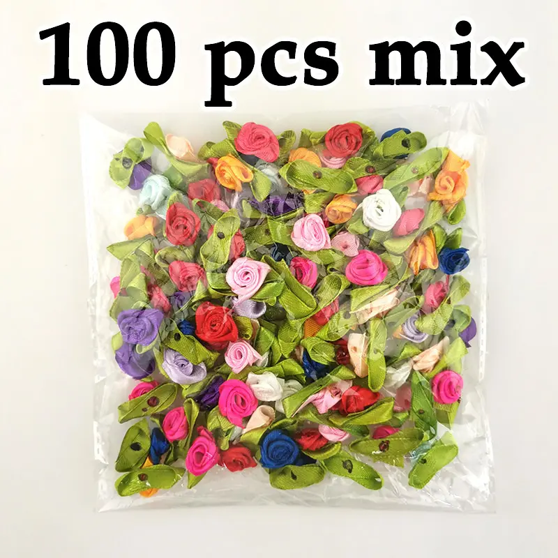 (100PCS/pack)25mm Satin Bow-Knot Mini Rosette for Home Wedding Party Ribbon Clothing Decoration Scrapbooking DIY Crafts Supplies