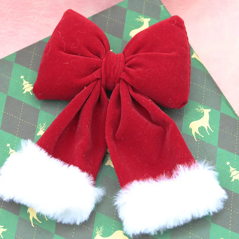 (1 Piece/bag) 15cm Red Velvet Bow With Decorative Hair Clip DIY Festive Cute Tie Handmade Pendant
