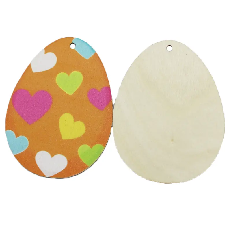 (12 Pcs/pack) 8*6cm Easter Wooden Easter Egg Decoration Natural Wood Chips Home Party Decorations Flag Hanging Atmosphere DIY