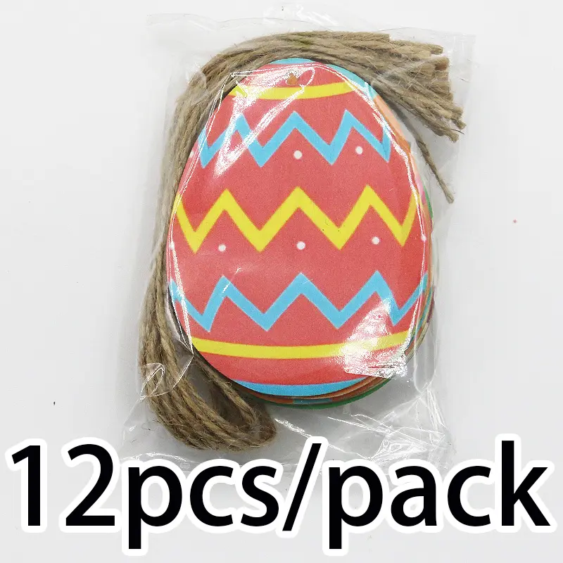 (12 Pcs/pack) 8*6cm Easter Wooden Easter Egg Decoration Natural Wood Chips Home Party Decorations Flag Hanging Atmosphere DIY