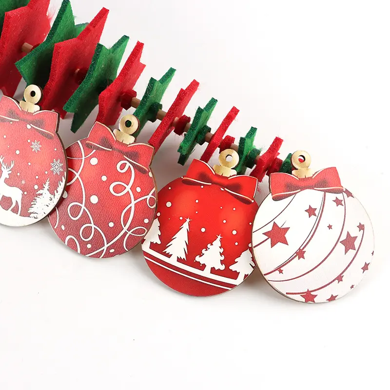(12 Pcs/pack) 70*57mm Christmas Ornament Christmas Ball Wood Chips Holiday Decoration Creative Scene Arrangement Hanging Pendant