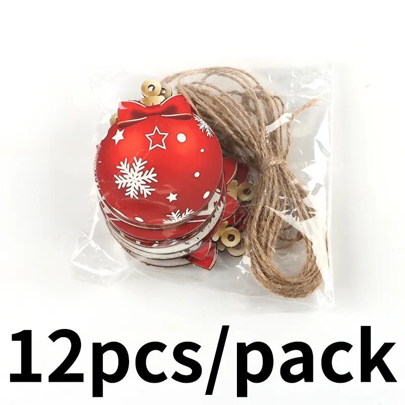 (12 Pcs/pack) 70*57mm Christmas Ornament Christmas Ball Wood Chips Holiday Decoration Creative Scene Arrangement Hanging Pendant