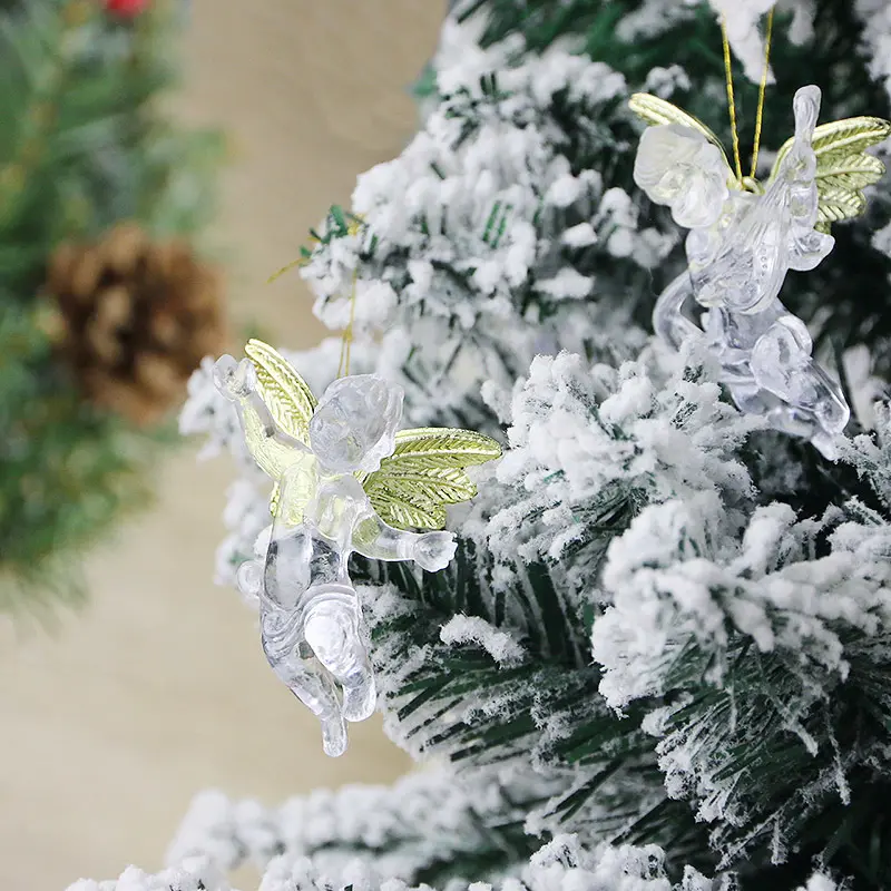 (4 Pcs/pack)5x7cm Christmas Transparent Angel Pendant Transparent Holiday Party New Year Decoration Home Kids Gift Acrylic DIY