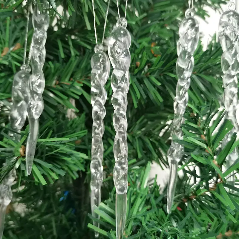 (12Pcs/pack) 12cm Christmas Tree Pendant Plastic Transparent Ice Cone Christmas Decorations For Handmade DIY Home Decoration
