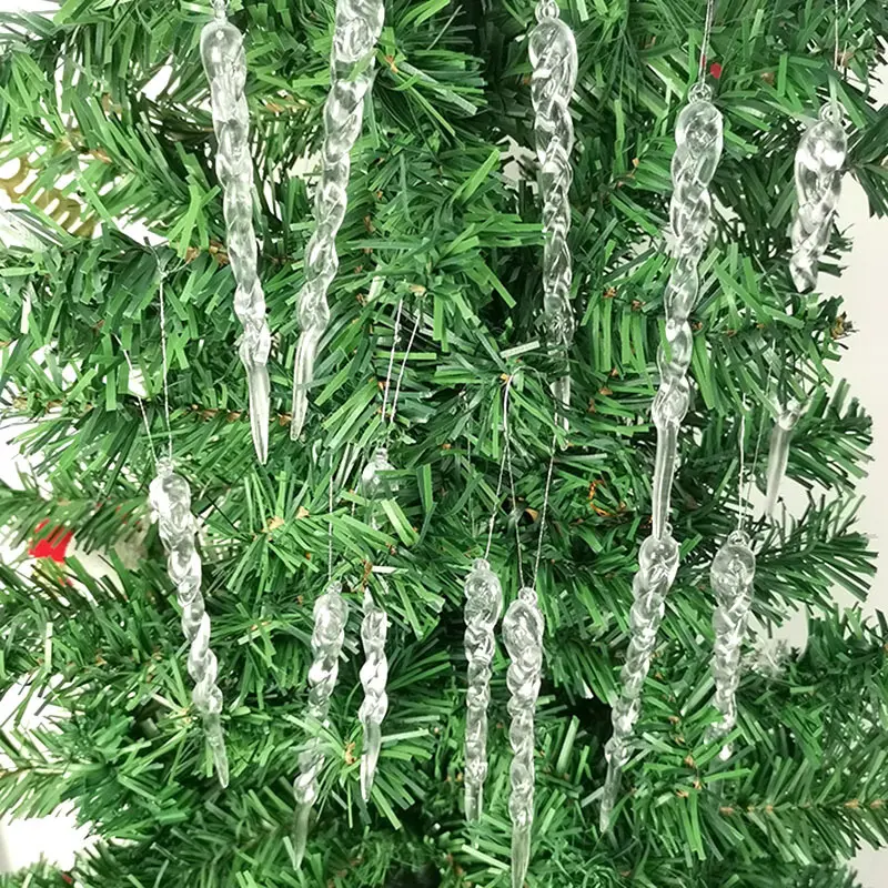 (12Pcs/pack) 12cm Christmas Tree Pendant Plastic Transparent Ice Cone Christmas Decorations For Handmade DIY Home Decoration