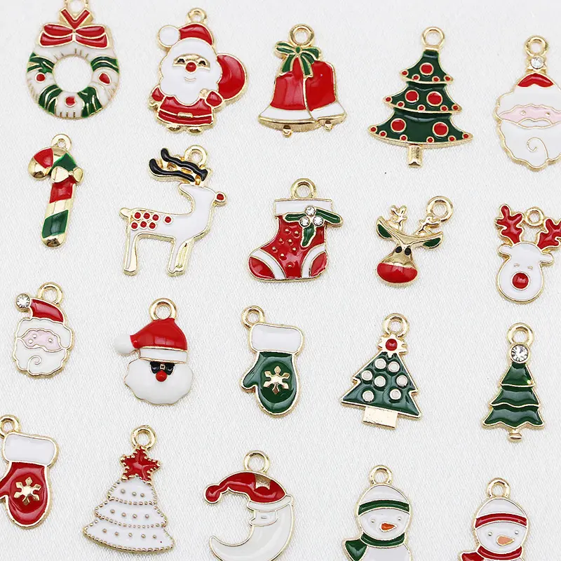 (20Pcs/pack)2cm Mixed Metal Hanging Christmas Mini Decoration Semi-finished  Crafts Xmas Christmas Tree Elements Metal Pendants