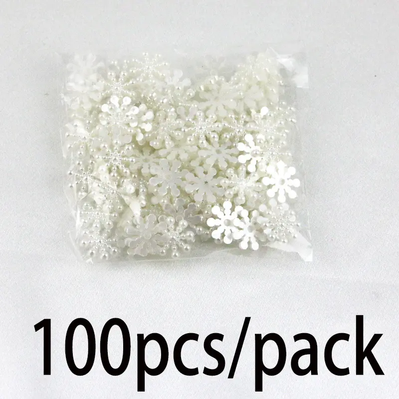 (100pcs/pack)15mm White Pearl Resin Snowflake Simulated Plastic Snowflakes Decorative Christmas Tree Decorations New Year Party