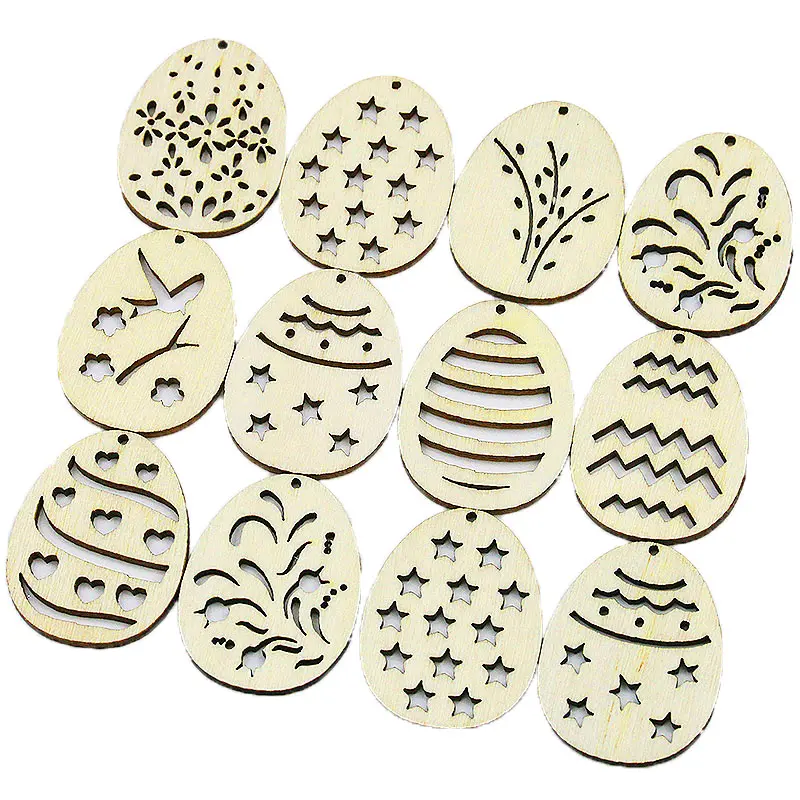 (50pcs/pack) 37 * 28mm Easter Wooden Egg Display Window Scene Decoration Atmosphere Creative Handmade Goods DIY Painting Retro