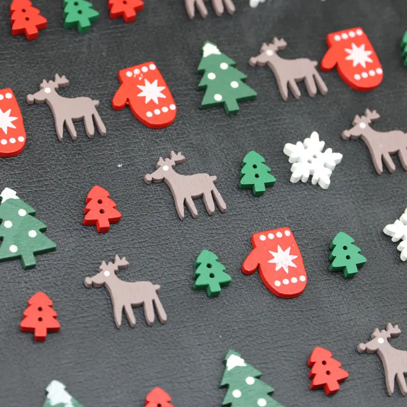 (50 Pcs/pack) 1-3cm Christmas Tree Glove Chip Mixed Decorative Wood Chips Christmas Hanging Decoration Colorful Elk Gift Label