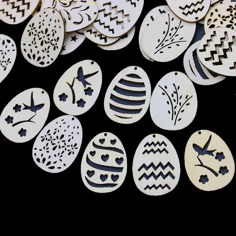 (50pcs/pack) 37 * 28mm Easter Wooden Egg Display Window Scene Decoration Atmosphere Creative Handmade Goods DIY Painting Retro