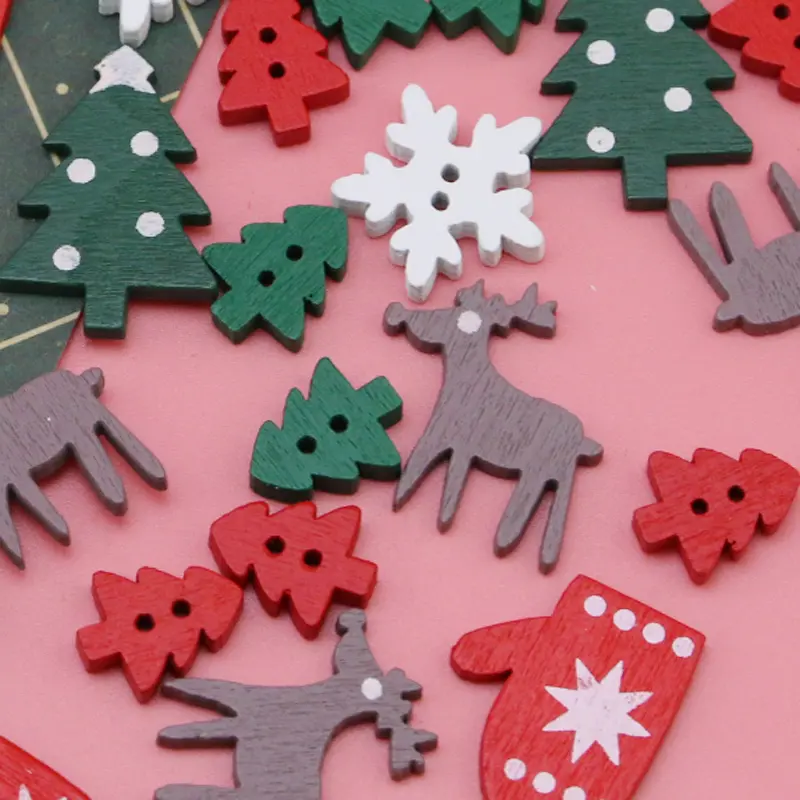 (50 Pcs/pack) 1-3cm Christmas Tree Glove Chip Mixed Decorative Wood Chips Christmas Hanging Decoration Colorful Elk Gift Label