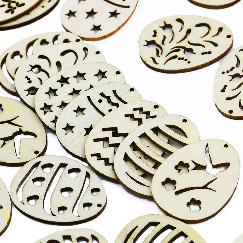 (50pcs/pack) 37 * 28mm Easter Wooden Egg Display Window Scene Decoration Atmosphere Creative Handmade Goods DIY Painting Retro